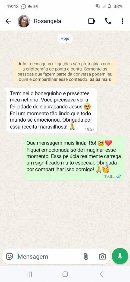 Depoimento de cliente no WhatsApp sobre a receita
